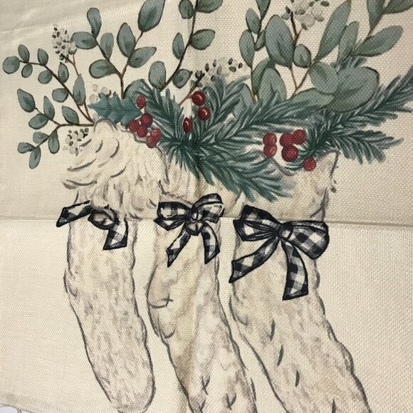 NWOT Pillow Cover Christmas Stockings and Holly. Fits 16" x 16" pillow form - Picture 3 of 6